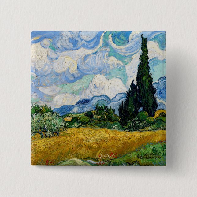 Vincent Van Gogh - Wheat Fält med Cypresses Knapp (Framsida)