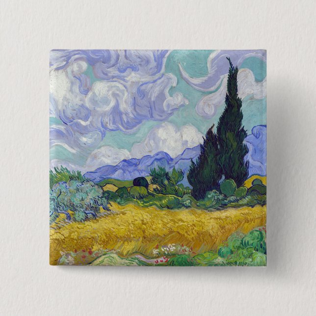 Vincent Van Gogh - Wheat Fält med Cypresses Knapp (Framsida)