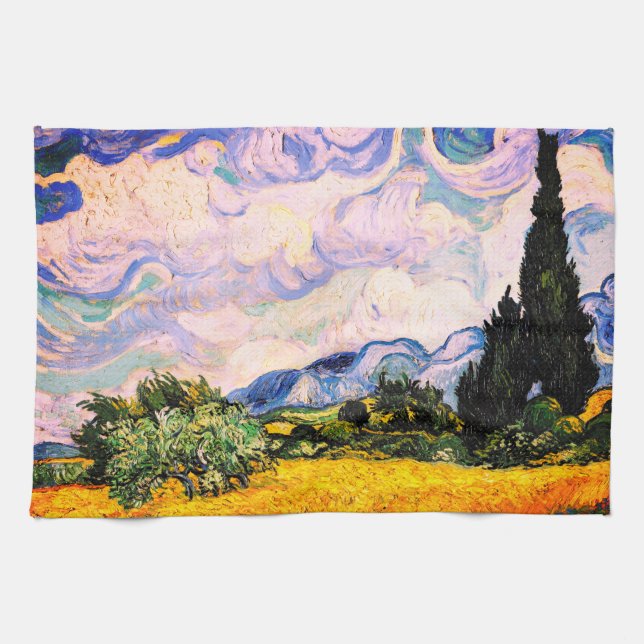 Vincent Van Gogh Wheat Fält med Cypresses Kökshandduk (Horisontell)