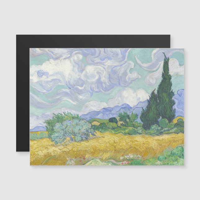 Vincent Van Gogh, Wheat Fält med Cypresses Magnetisk Inbjudningskort (Fram/baksida)
