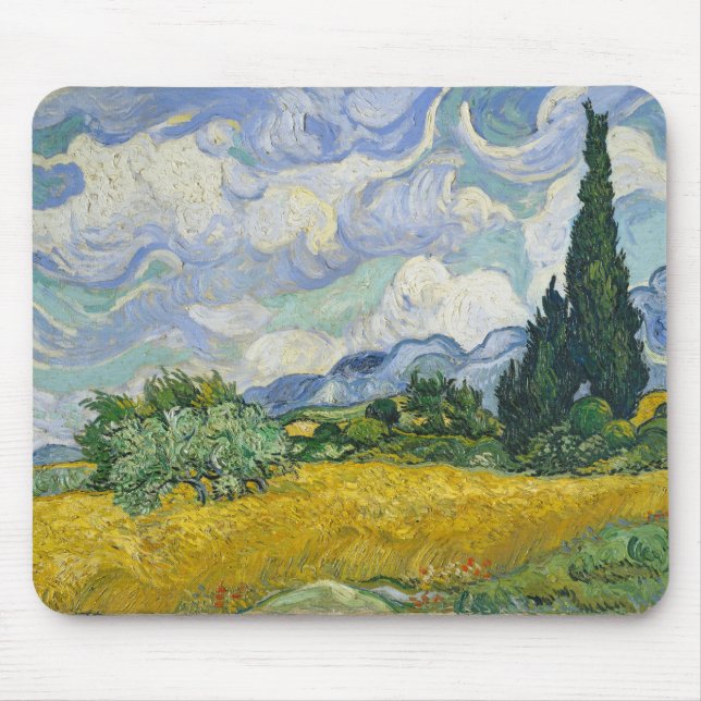 Vincent Van Gogh Wheat Fält med Cypresses Musmatta (Framsidan)