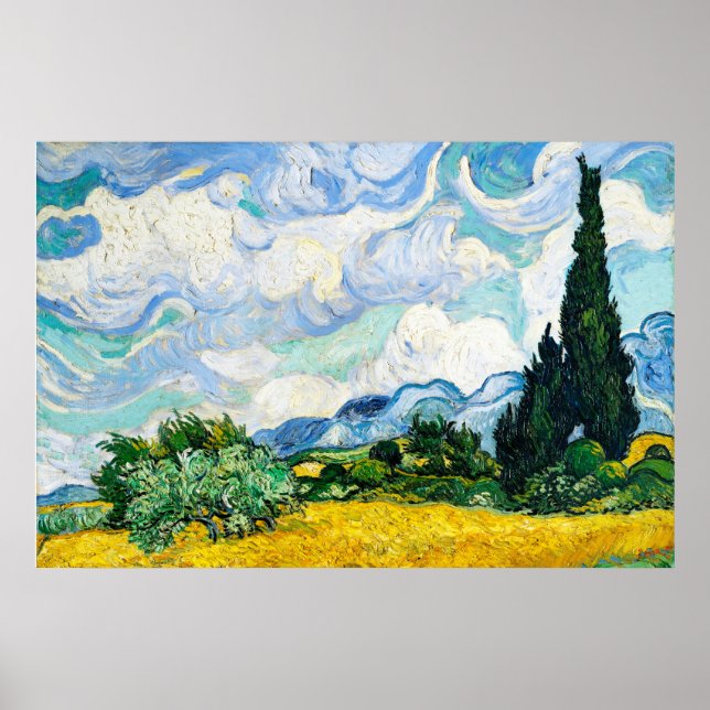 Vincent Van Gogh Wheat Fält med Cypresses Poster (Framsidan)