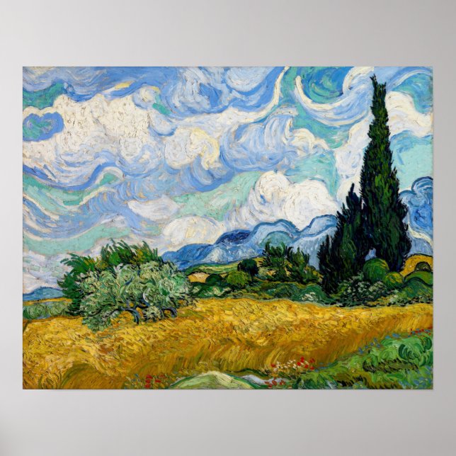 Vincent Van Gogh - Wheat Fält med Cypresses Poster (Framsidan)