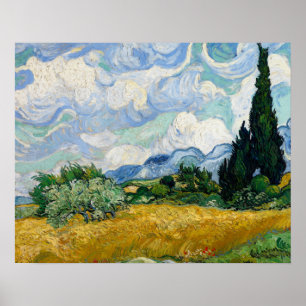Vincent van Gogh - Wheat Fält med Cypresses Poster