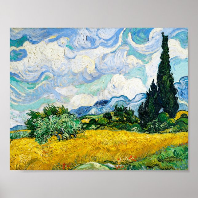 Vincent Van Gogh Wheat Fält med Cypresses Poster (Framsidan)