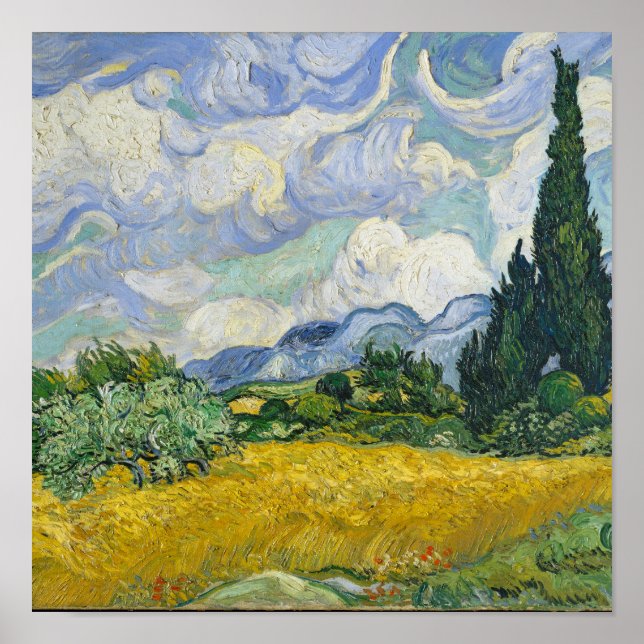 Vincent Van Gogh Wheat Fält med Cypresses Poster (Framsidan)