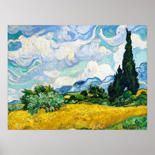 Vincent Van Gogh Wheat Fält med Cypresses Poster (Framsidan)