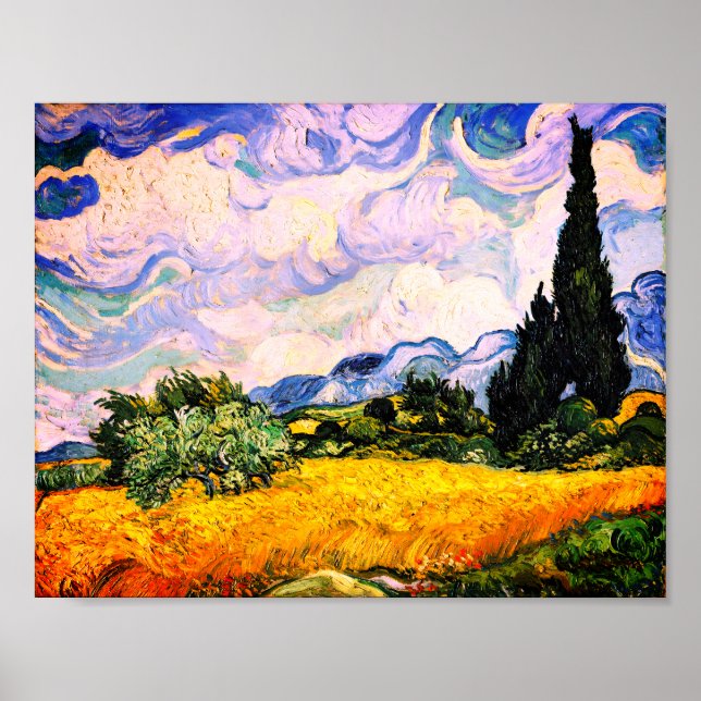 Vincent Van Gogh Wheat Fält med Cypresses Poster (Framsidan)