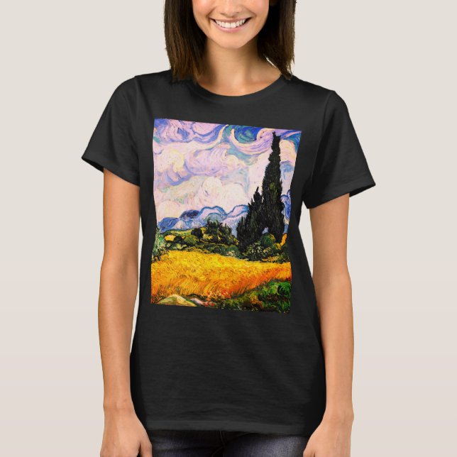 Vincent Van Gogh Wheat Fält med Cypresses T Shirt (Framsida)