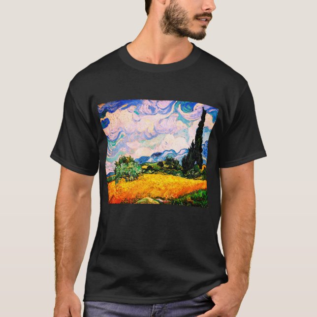 Vincent Van Gogh Wheat Fält med Cypresses T Shirt (Framsida)