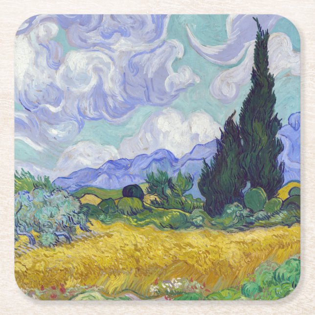 Vincent Van Gogh - Wheat Fält med Cypresses Underlägg Papper Kvadrat (Framsidan)