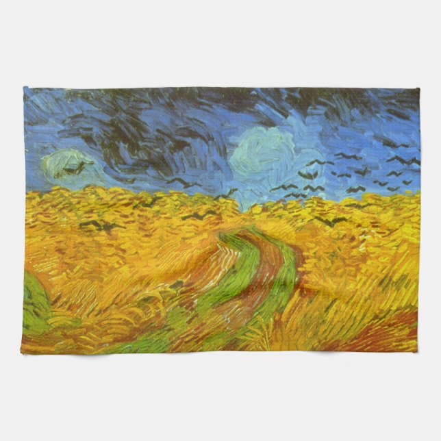 Vincent van Gogh Wheat Fält med Kråkor Kökshandduk (Horisontell)