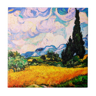 Vincent Van Gogh Wheat Fält med kypresser Kakelplatta
