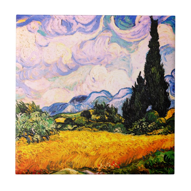 Vincent Van Gogh Wheat Fält med kypresser   Kakelplatta (Framsidan)