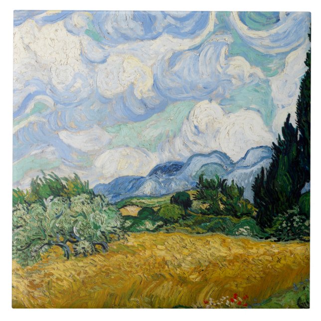 Vincent van Gogh - Wheat Fält med kypresser Kakelplatta (Framsidan)