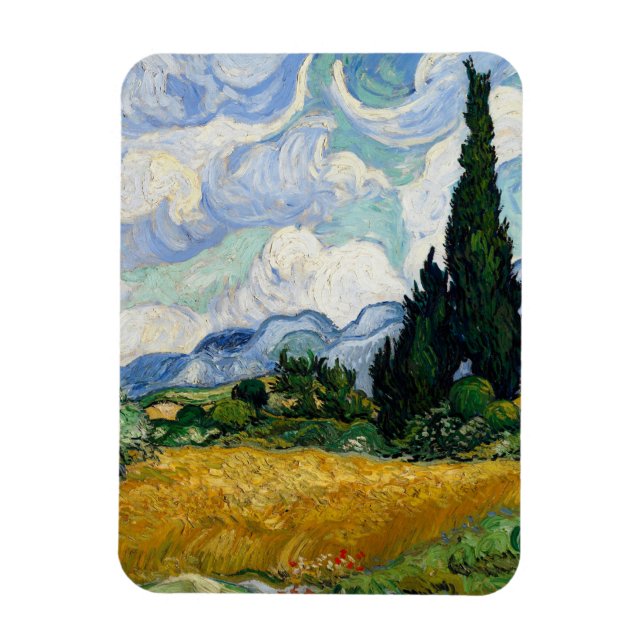 Vincent Van Gogh Wheat Fält med kypresser Magnet (Vertikal)