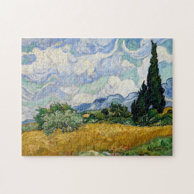 Vincent Van Gogh Wheat Fält med kypresser Pussel (Horisontell)