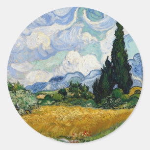 Vincent Van Gogh Wheat Fält med kypresser Runt Klistermärke