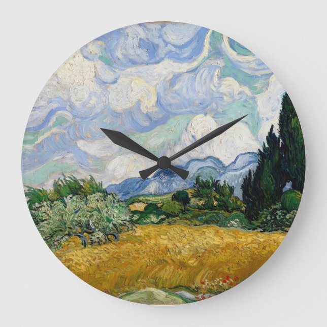 Vincent Van Gogh Wheat Fält med kypresser Stor Klocka (Framsida)