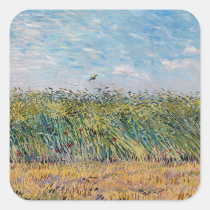 Vincent van Gogh - Wheat Fält med Lark Fyrkantigt Klistermärke