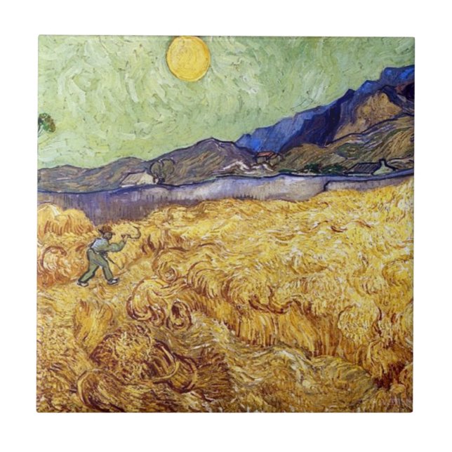 Vincent Van Gogh - Wheat Fält med Reaper & Sol Kakelplatta (Framsidan)