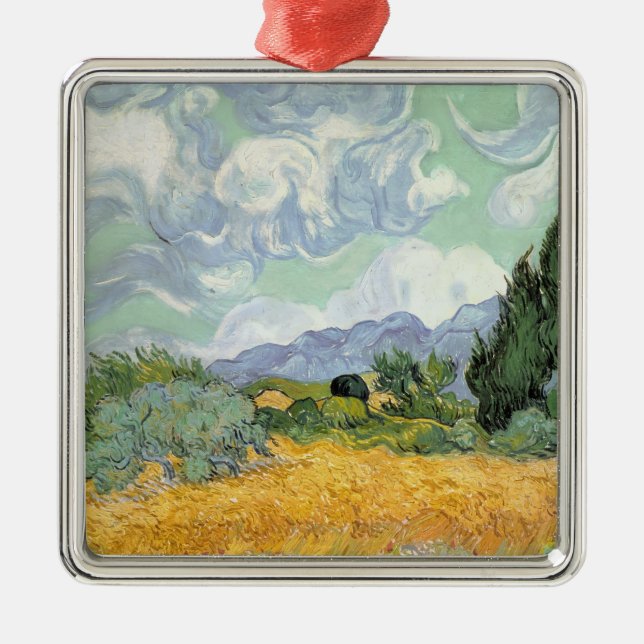 Vincent Van Gogh | Wheatfield med Cypresses, 1889 Julgransprydnad Metall (Framsidan)