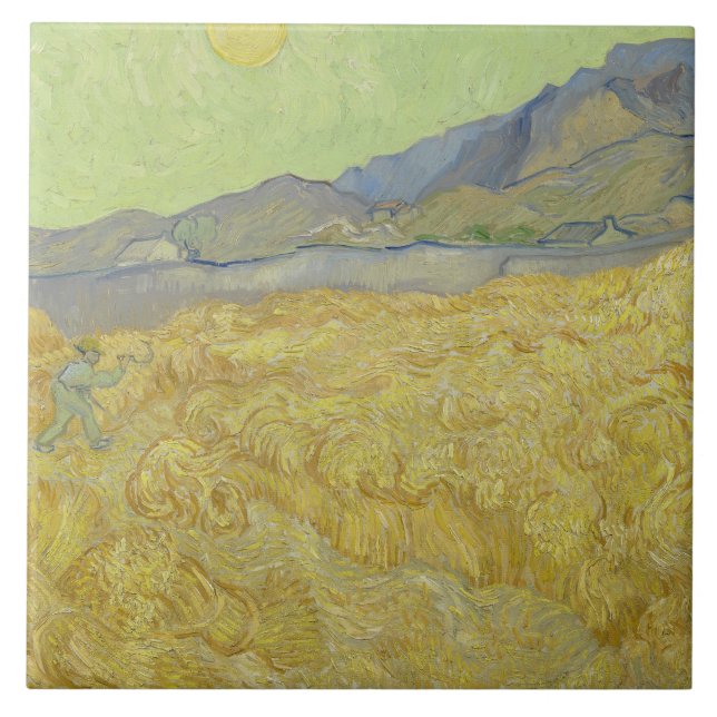 Vincent van Gogh - Wheatfield med en förkortning Kakelplatta (Framsidan)