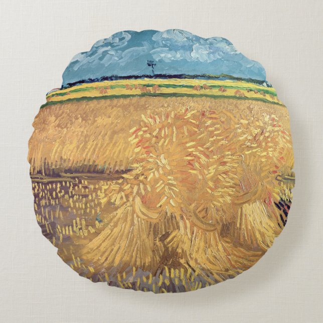 Vincent Van Gogh | Wheatfield med kärvar, 1888 Rund Kudde (Framsidan)