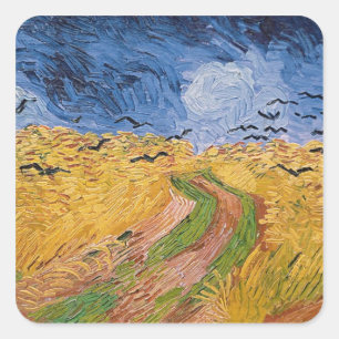 Vincent Van Gogh Wheatfield med kråkor, 1890 Fyrkantigt Klistermärke