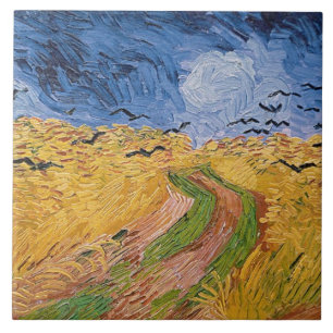 Vincent Van Gogh Wheatfield med kråkor, 1890 Kakelplatta
