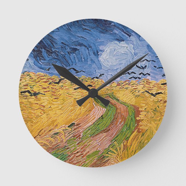 Vincent van Gogh | Wheatfield med Kråkor, 1890 Rund Klocka (Framsida)