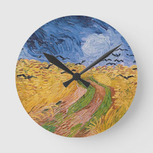 Vincent Van Gogh Wheatfield med kråkor, 1890 Rund Klocka