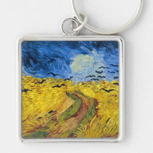 Vincent van Gogh - Wheatfield med Kråkor Fyrkantig Silverfärgad Nyckelring
