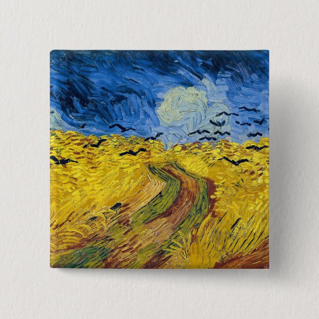 Vincent van Gogh - Wheatfield med Kråkor Knapp (Framsida)