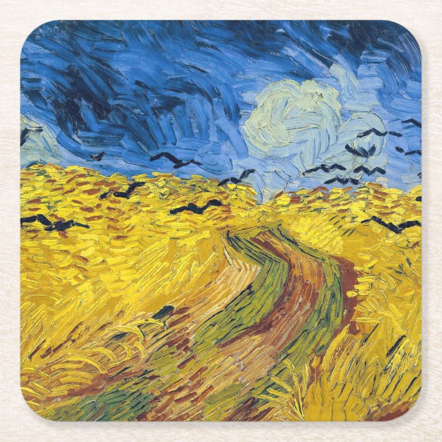 Vincent van Gogh - Wheatfield med Kråkor Underlägg Papper Kvadrat (Framsidan)