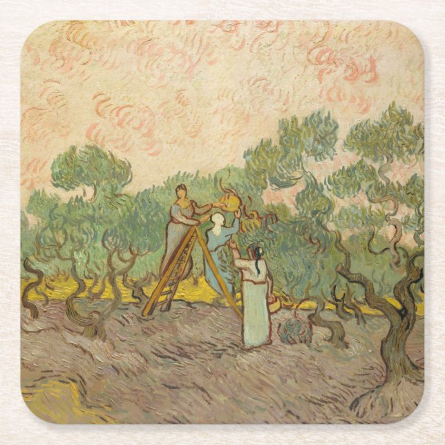 Vincent van Gogh - Women Picking Olife Underlägg Papper Kvadrat (Framsidan)