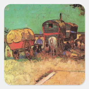 Vincent van Gogh - Zigenarläger husvagnar Fyrkantigt Klistermärke
