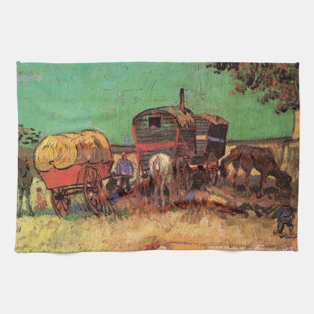 Vincent van Gogh - Zigenarläger husvagnar Kökshandduk (Horisontell)