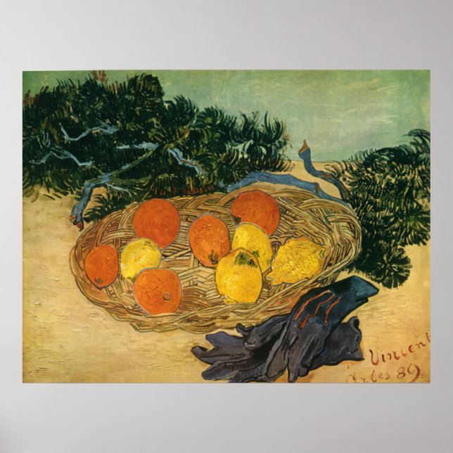 Vincent van Goghs Basket av Fruit and Glove 1889 Poster (Framsidan)