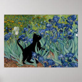Vincent Van Gogh's Irises Cat Print Black Cat Poster