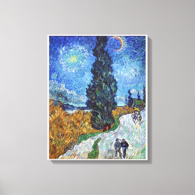 Vincent van Gogh's Road med Cypress och Star Canvastryck (Framsida)