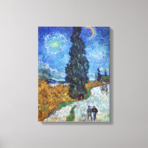 Vincent van Gogh's Road med Cypress och Star Canvastryck
