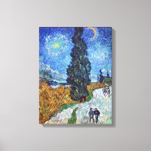 Vincent van Gogh's Road med Cypress och Star Canvastryck (Framsida)