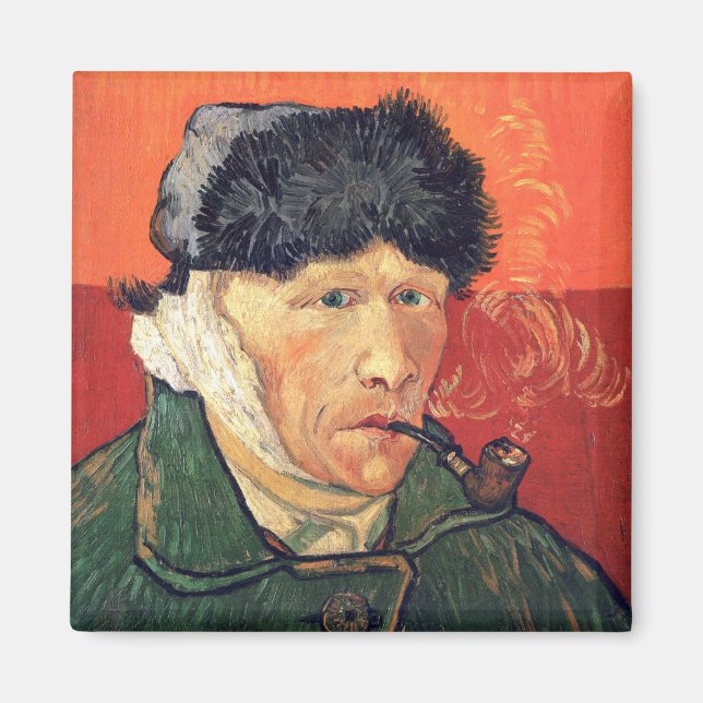 Vincent Van Gogh's Självporträtt Bandaged Ear&Pipe Magnet (Framsidan)