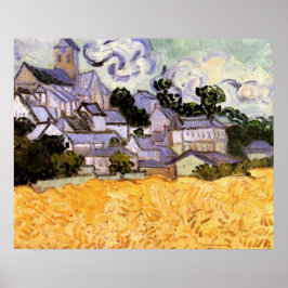 Vincent van Goghs syn på Auvers med kyrkan Poster