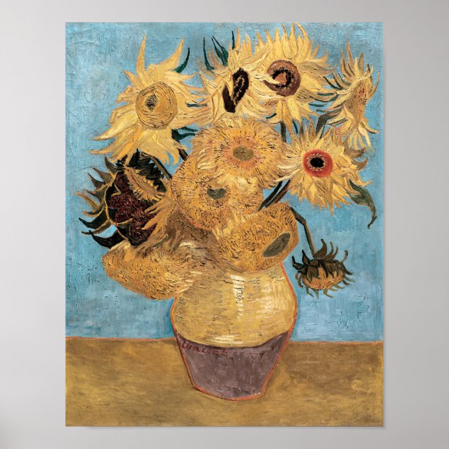 Vincent van Gogh's Vas med tolv solblommor Poster (Framsidan)