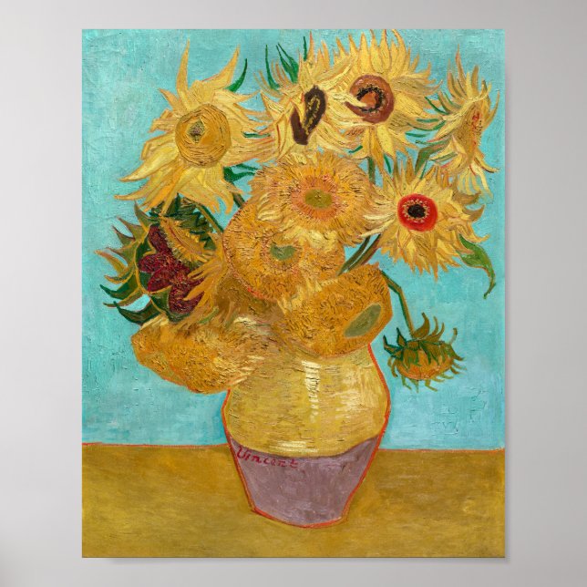 Vincent van Gogh's Vas med tolv solblommor Poster (Framsidan)