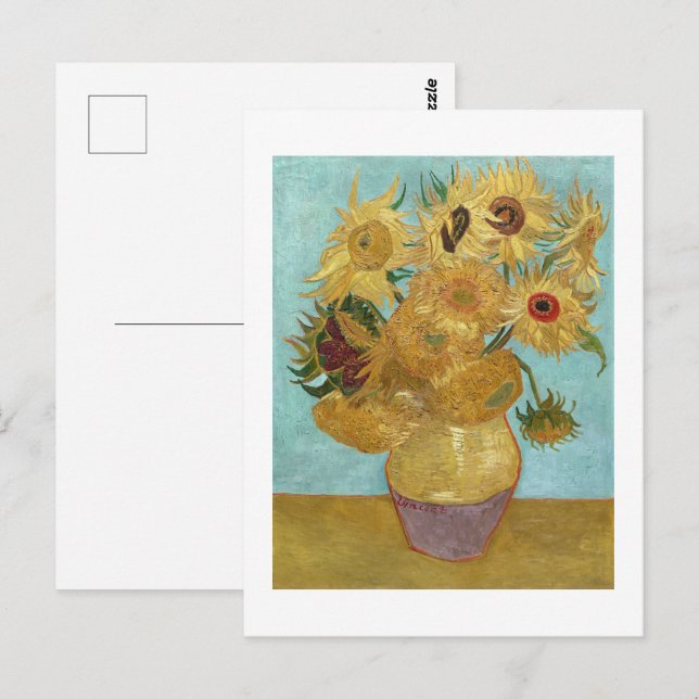 Vincent van Goghs Vas med tolv solrosor  Vykort (Fram/baksida)