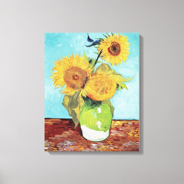 Vincent van Gogh's Vas med tre solblommor 1888 Canvastryck (Framsida)