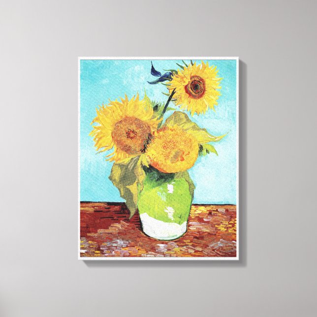 Vincent van Gogh's Vas med tre solblommor 1888 Canvastryck (Framsida)